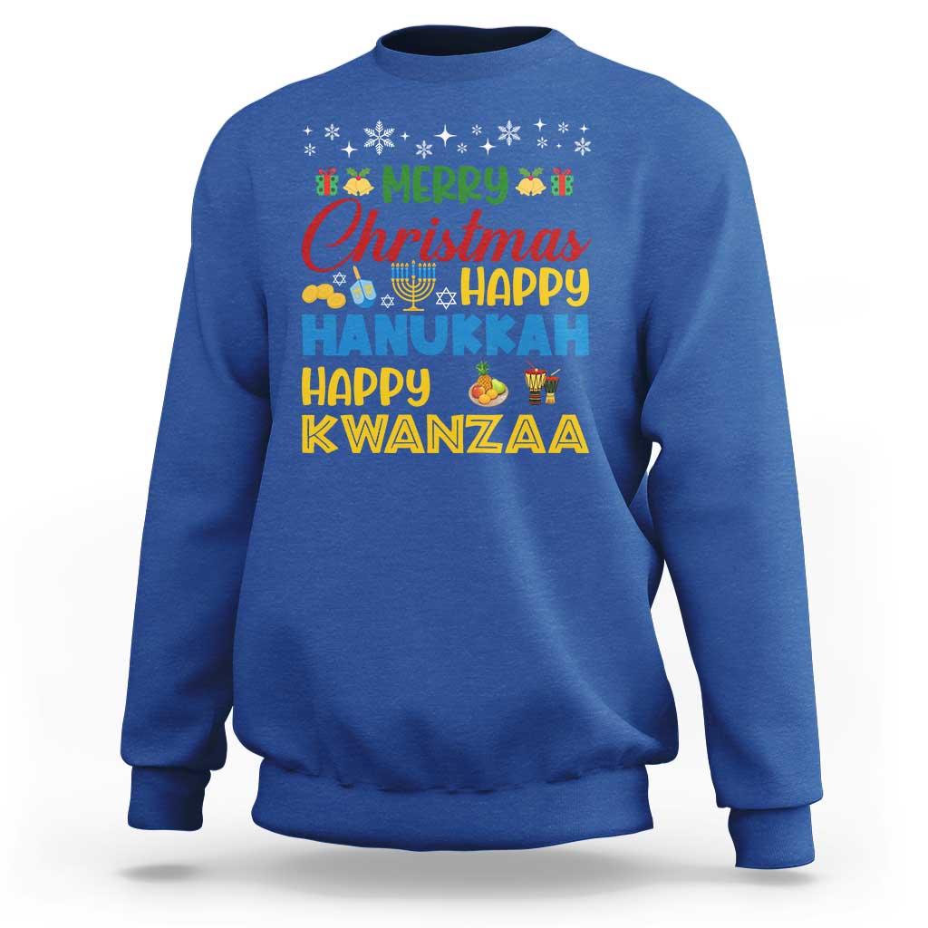 Celebrate All Holidays Merry Christmas Hanukkah Kwanzaa Gift Sweatshirt - Wonder Print Shop