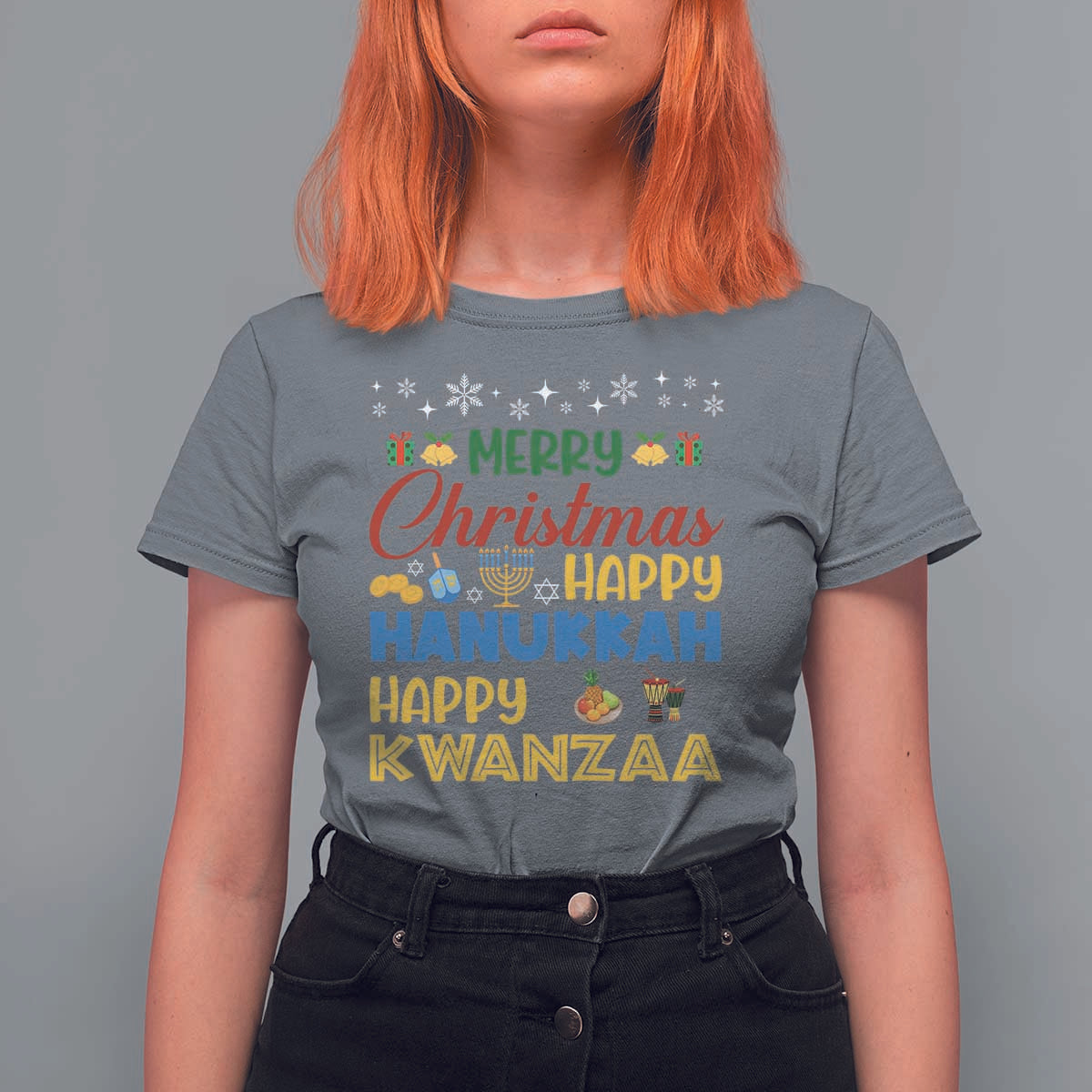 Celebrate All Holidays Merry Christmas Hanukkah Kwanzaa Gift T Shirt For Women - Wonder Print Shop