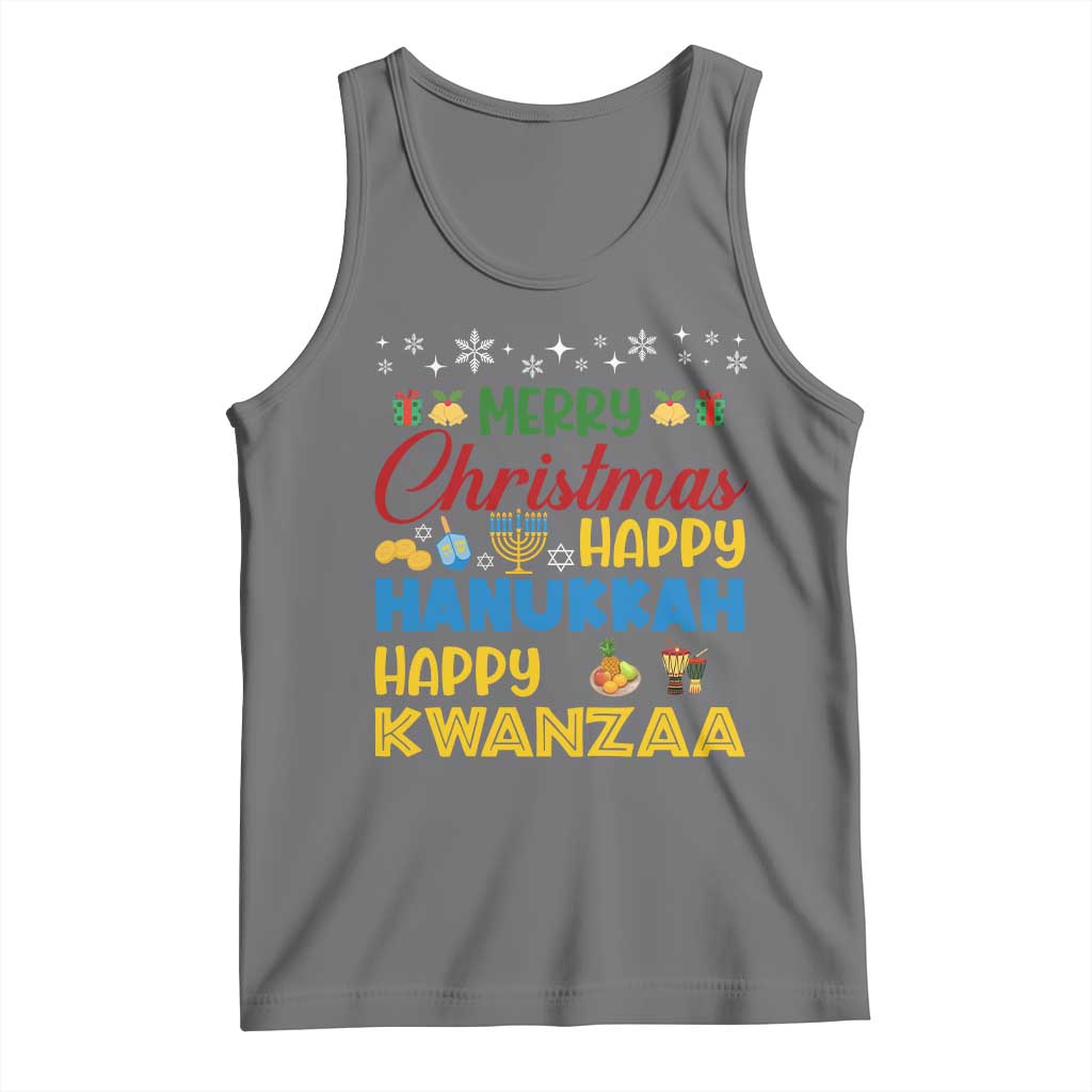 Celebrate All Holidays Merry Christmas Hanukkah Kwanzaa Gift Tank Top - Wonder Print Shop