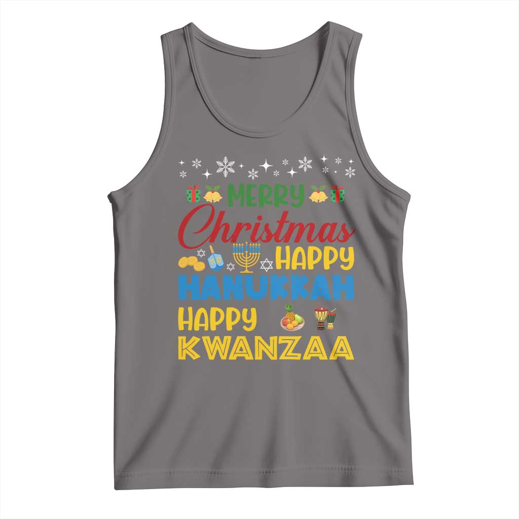 Celebrate All Holidays Merry Christmas Hanukkah Kwanzaa Gift Tank Top - Wonder Print Shop