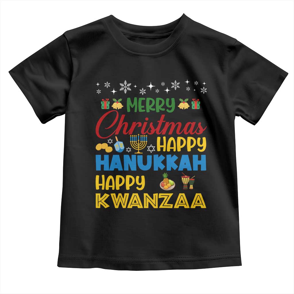 Celebrate All Holidays Merry Christmas Hanukkah Kwanzaa Gift Toddler T Shirt - Wonder Print Shop
