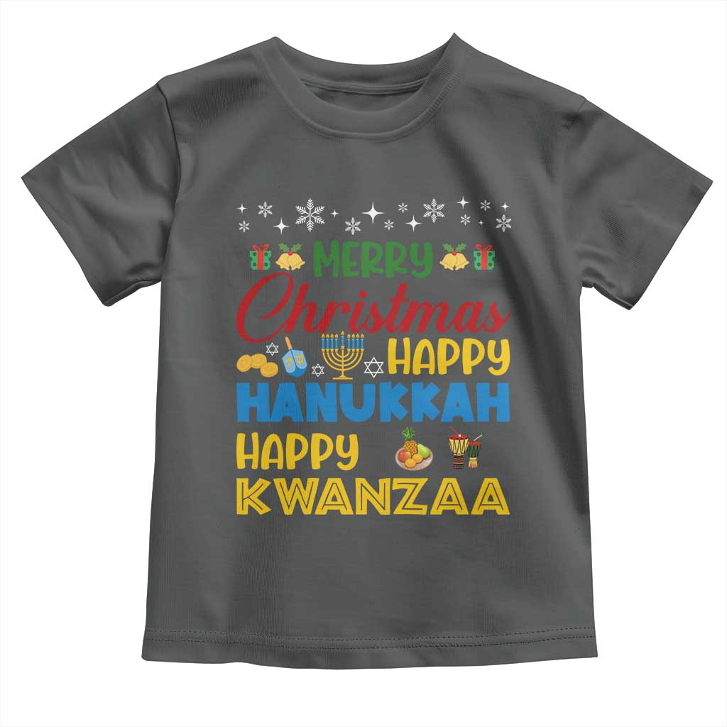 Celebrate All Holidays Merry Christmas Hanukkah Kwanzaa Gift Toddler T Shirt - Wonder Print Shop