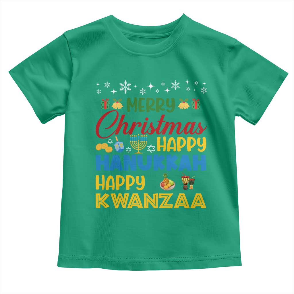Celebrate All Holidays Merry Christmas Hanukkah Kwanzaa Gift Toddler T Shirt - Wonder Print Shop