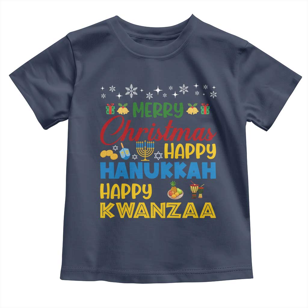 Celebrate All Holidays Merry Christmas Hanukkah Kwanzaa Gift Toddler T Shirt - Wonder Print Shop