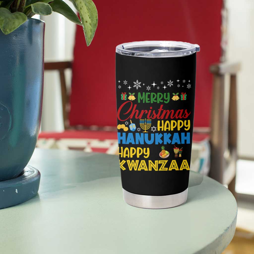 Celebrate All Holidays Merry Christmas Hanukkah Kwanzaa Gift Tumbler Cup - Wonder Print Shop