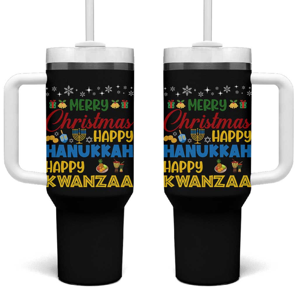 Celebrate All Holidays Merry Christmas Hanukkah Kwanzaa Gift Tumbler With Handle - Wonder Print Shop