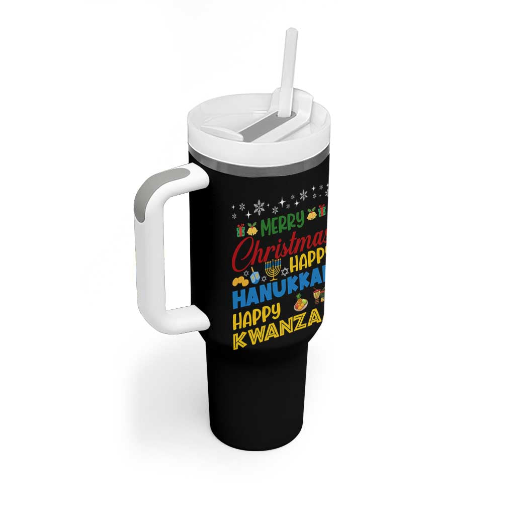 Celebrate All Holidays Merry Christmas Hanukkah Kwanzaa Gift Tumbler With Handle - Wonder Print Shop