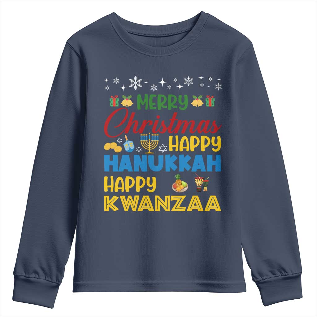 Celebrate All Holidays Merry Christmas Hanukkah Kwanzaa Gift Youth Sweatshirt - Wonder Print Shop