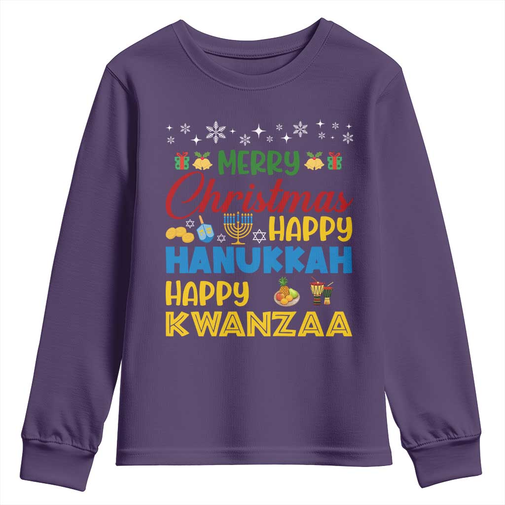Celebrate All Holidays Merry Christmas Hanukkah Kwanzaa Gift Youth Sweatshirt - Wonder Print Shop