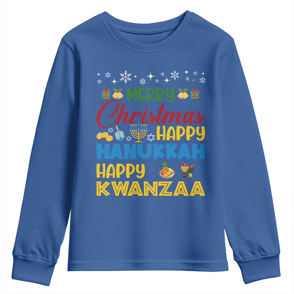 Celebrate All Holidays Merry Christmas Hanukkah Kwanzaa Gift Youth Sweatshirt - Wonder Print Shop