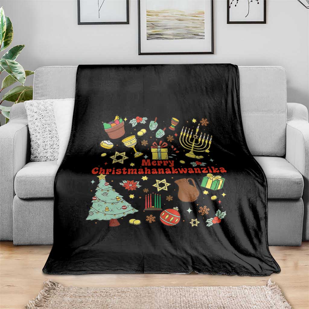 Merry Christmahanakwanzika Throw Blanket Funny Winter Holiday Gift - Wonder Print Shop