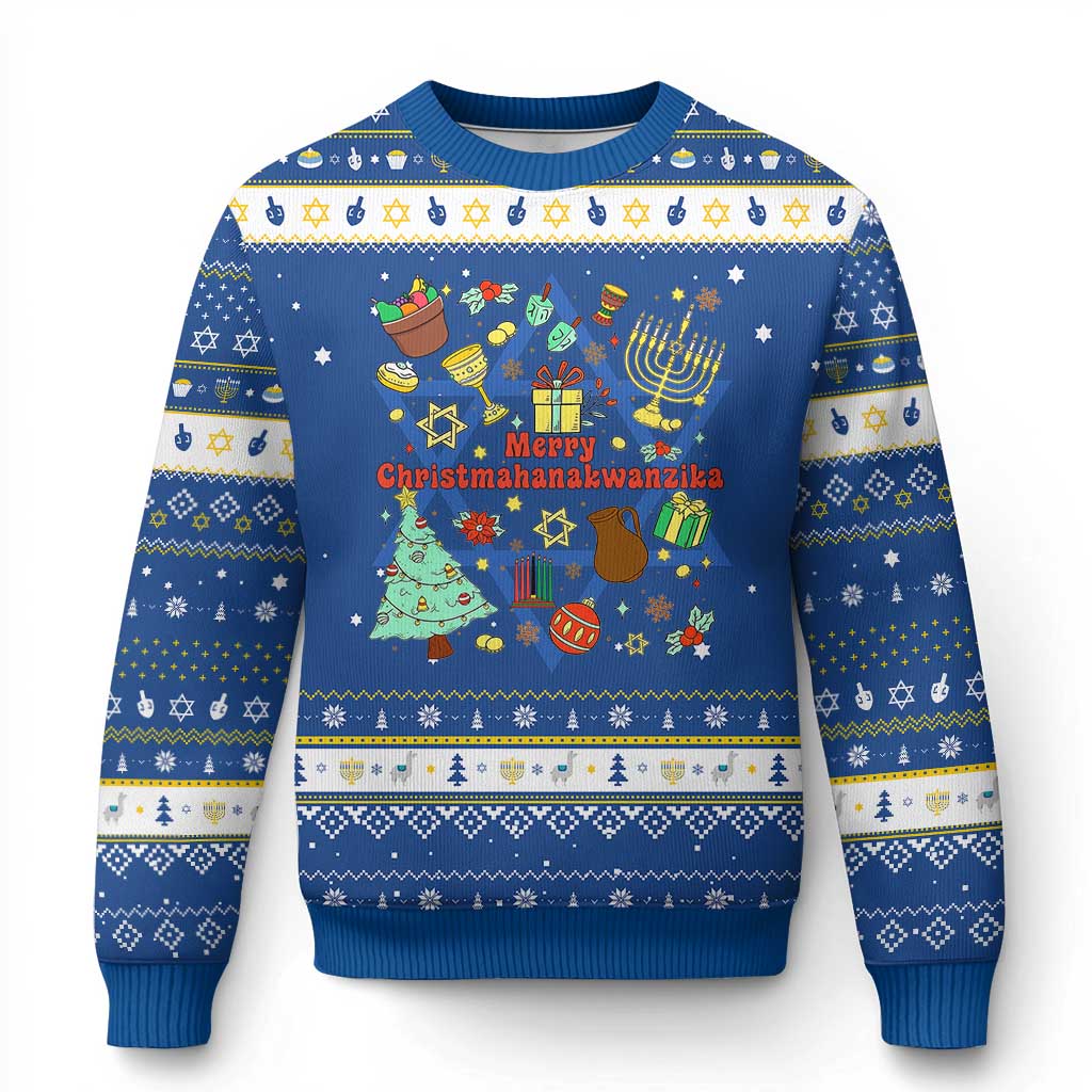 Merry Christmahanakwanzika Hanukkah Ugly Sweater Funny Winter Holiday Gift - Wonder Print Shop