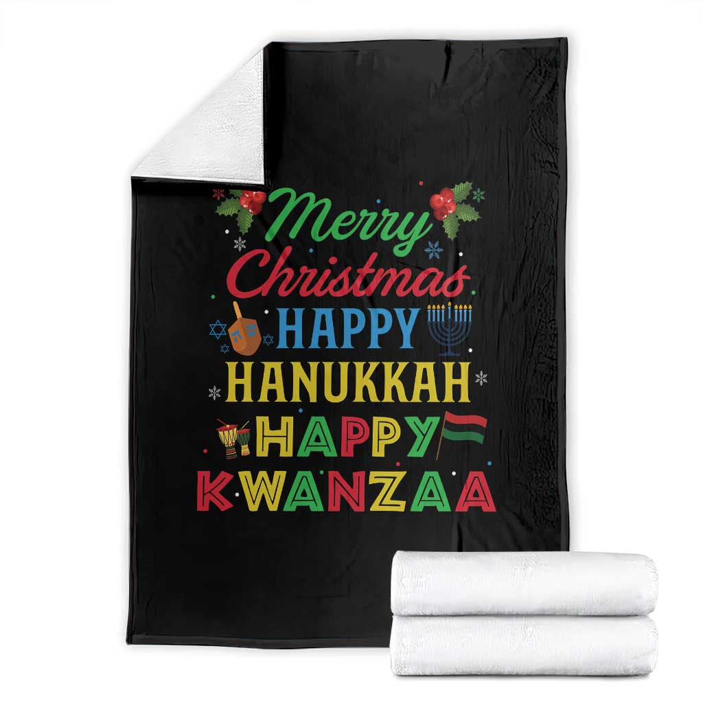 Merry Christmas Hanukkah Kwanzaa Throw Blanket Funny Holiday Gift - Wonder Print Shop
