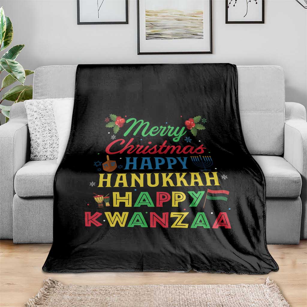 Merry Christmas Hanukkah Kwanzaa Throw Blanket Funny Holiday Gift - Wonder Print Shop