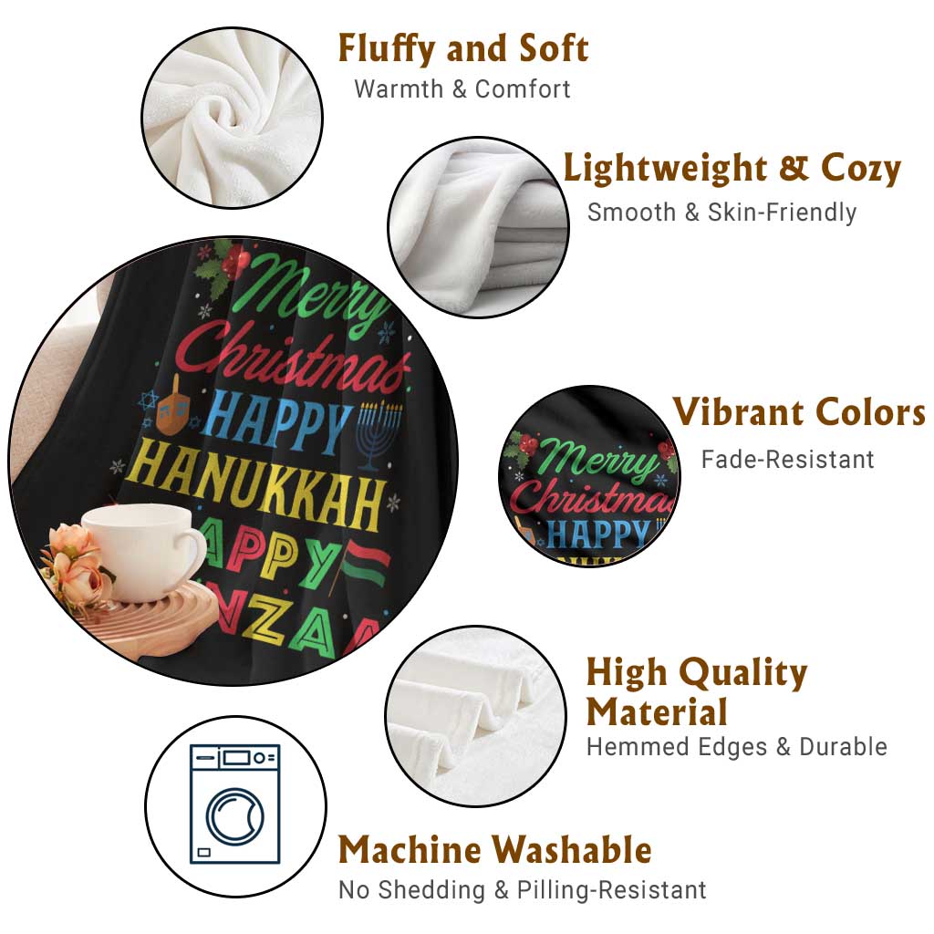 Merry Christmas Hanukkah Kwanzaa Throw Blanket Funny Holiday Gift - Wonder Print Shop