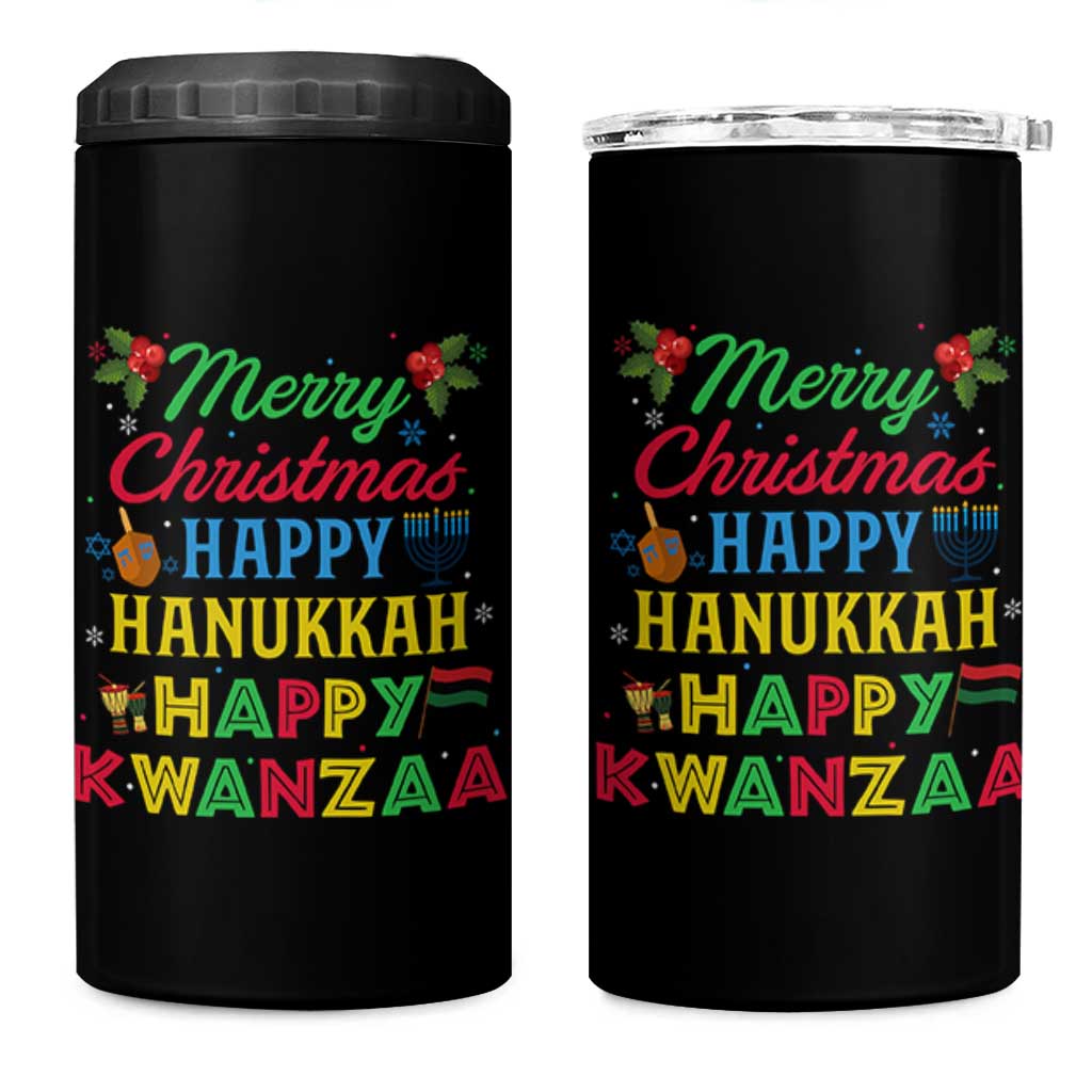 Merry Christmas Hanukkah Kwanzaa 4 in 1 Can Cooler Tumbler Funny Holiday Gift - Wonder Print Shop