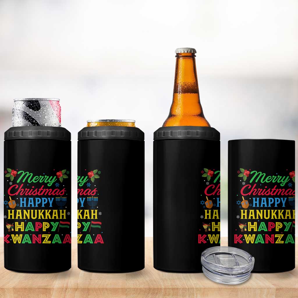 Merry Christmas Hanukkah Kwanzaa 4 in 1 Can Cooler Tumbler Funny Holiday Gift - Wonder Print Shop