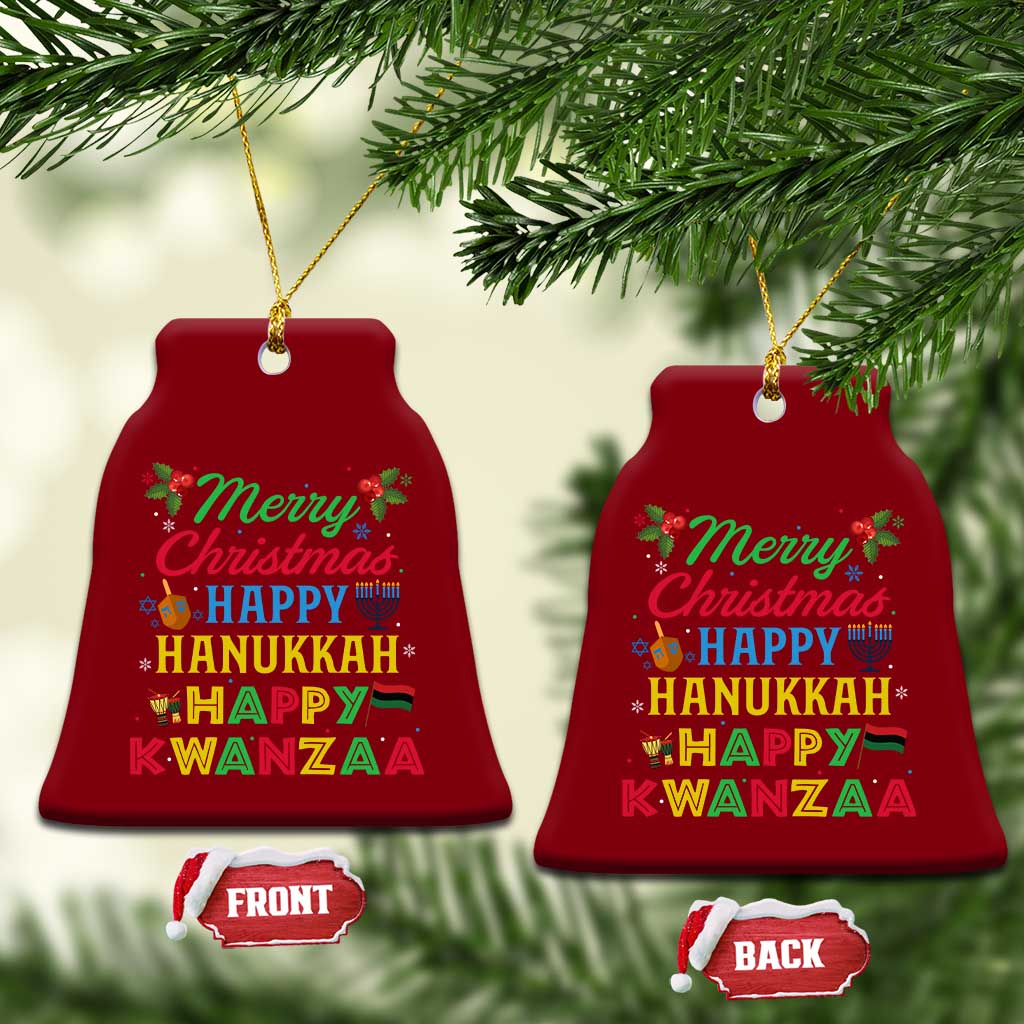 Merry Christmas Hanukkah Kwanzaa Ceramic Ornament Funny Holiday Gift - Wonder Print Shop