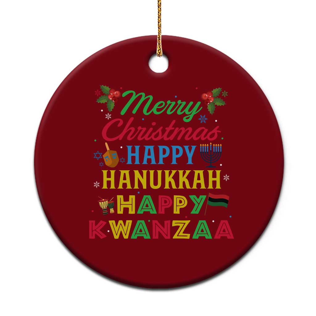 Merry Christmas Hanukkah Kwanzaa Ceramic Ornament Funny Holiday Gift - Wonder Print Shop