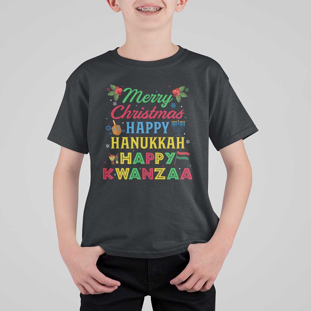 Merry Christmas Hanukkah Kwanzaa T Shirt For Kid Funny Holiday Gift - Wonder Print Shop