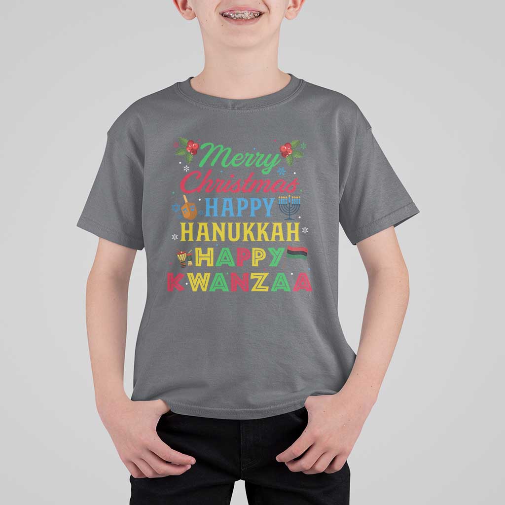 Merry Christmas Hanukkah Kwanzaa T Shirt For Kid Funny Holiday Gift - Wonder Print Shop