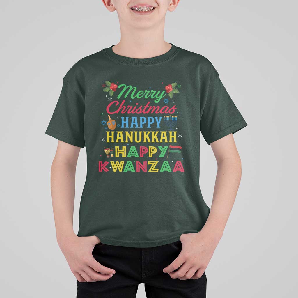 Merry Christmas Hanukkah Kwanzaa T Shirt For Kid Funny Holiday Gift - Wonder Print Shop