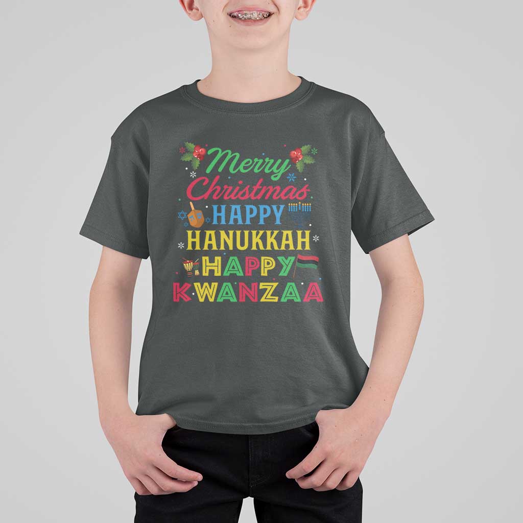 Merry Christmas Hanukkah Kwanzaa T Shirt For Kid Funny Holiday Gift - Wonder Print Shop