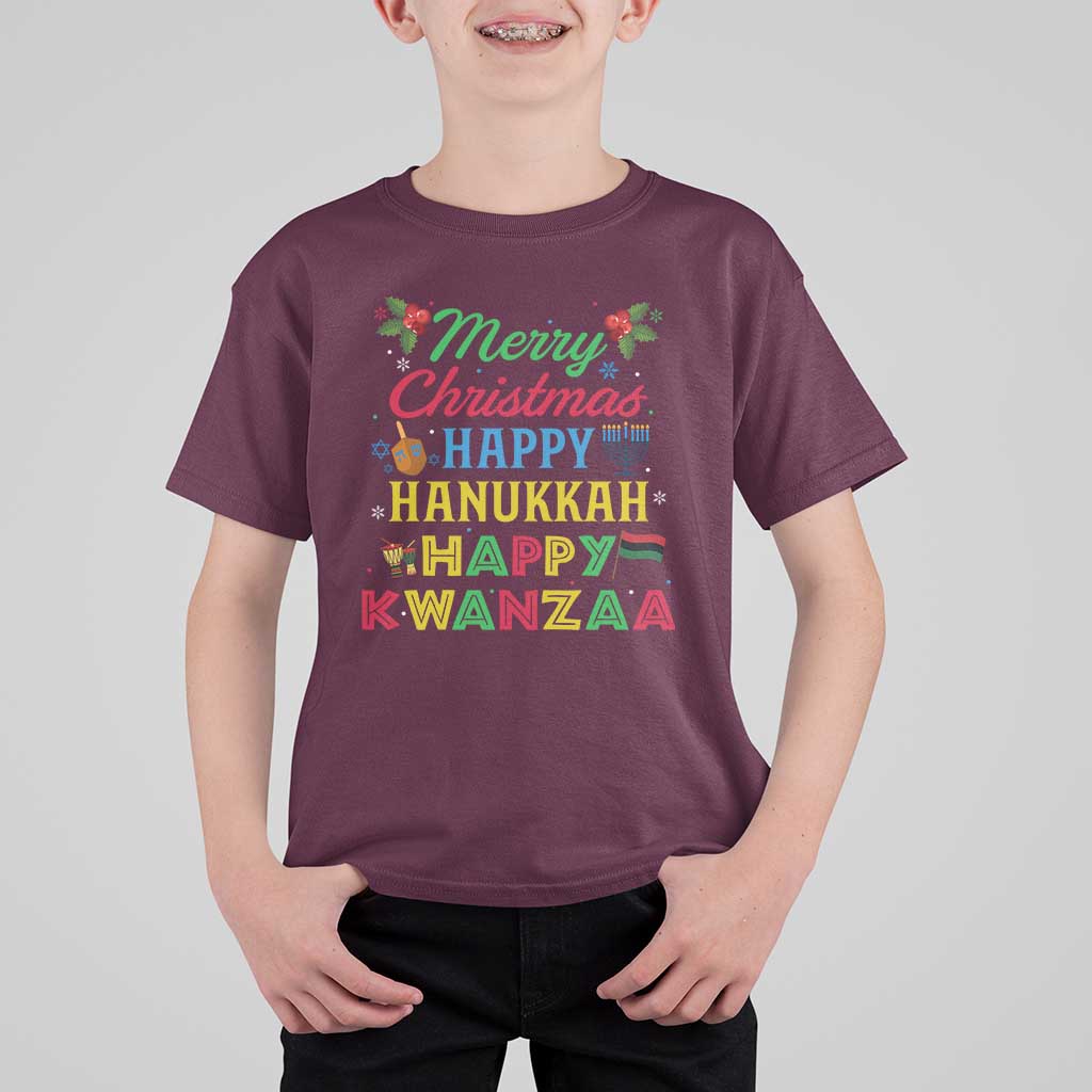 Merry Christmas Hanukkah Kwanzaa T Shirt For Kid Funny Holiday Gift - Wonder Print Shop