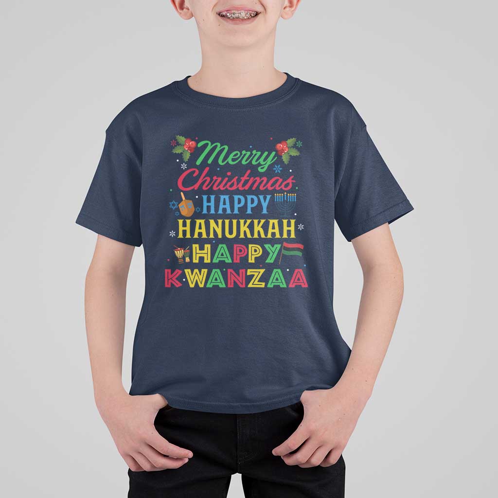 Merry Christmas Hanukkah Kwanzaa T Shirt For Kid Funny Holiday Gift - Wonder Print Shop