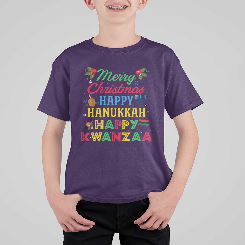 Merry Christmas Hanukkah Kwanzaa T Shirt For Kid Funny Holiday Gift - Wonder Print Shop