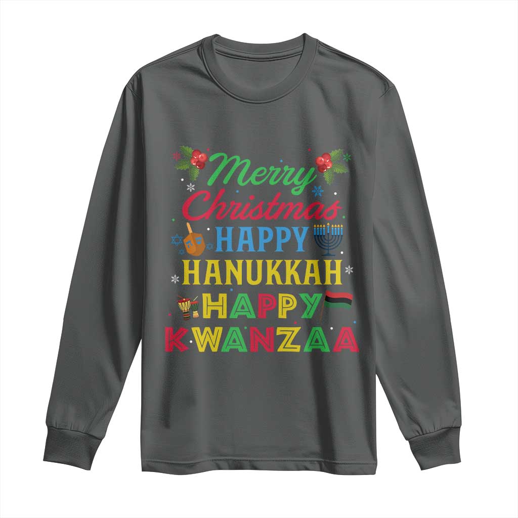 Merry Christmas Hanukkah Kwanzaa Long Sleeve Shirt Funny Holiday Gift - Wonder Print Shop