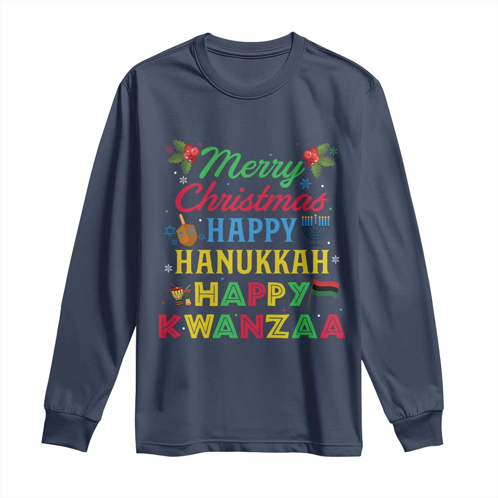Merry Christmas Hanukkah Kwanzaa Long Sleeve Shirt Funny Holiday Gift - Wonder Print Shop