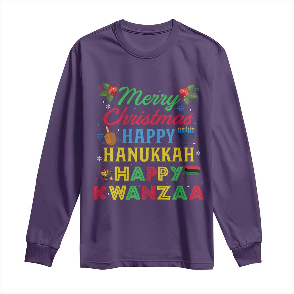 Merry Christmas Hanukkah Kwanzaa Long Sleeve Shirt Funny Holiday Gift - Wonder Print Shop