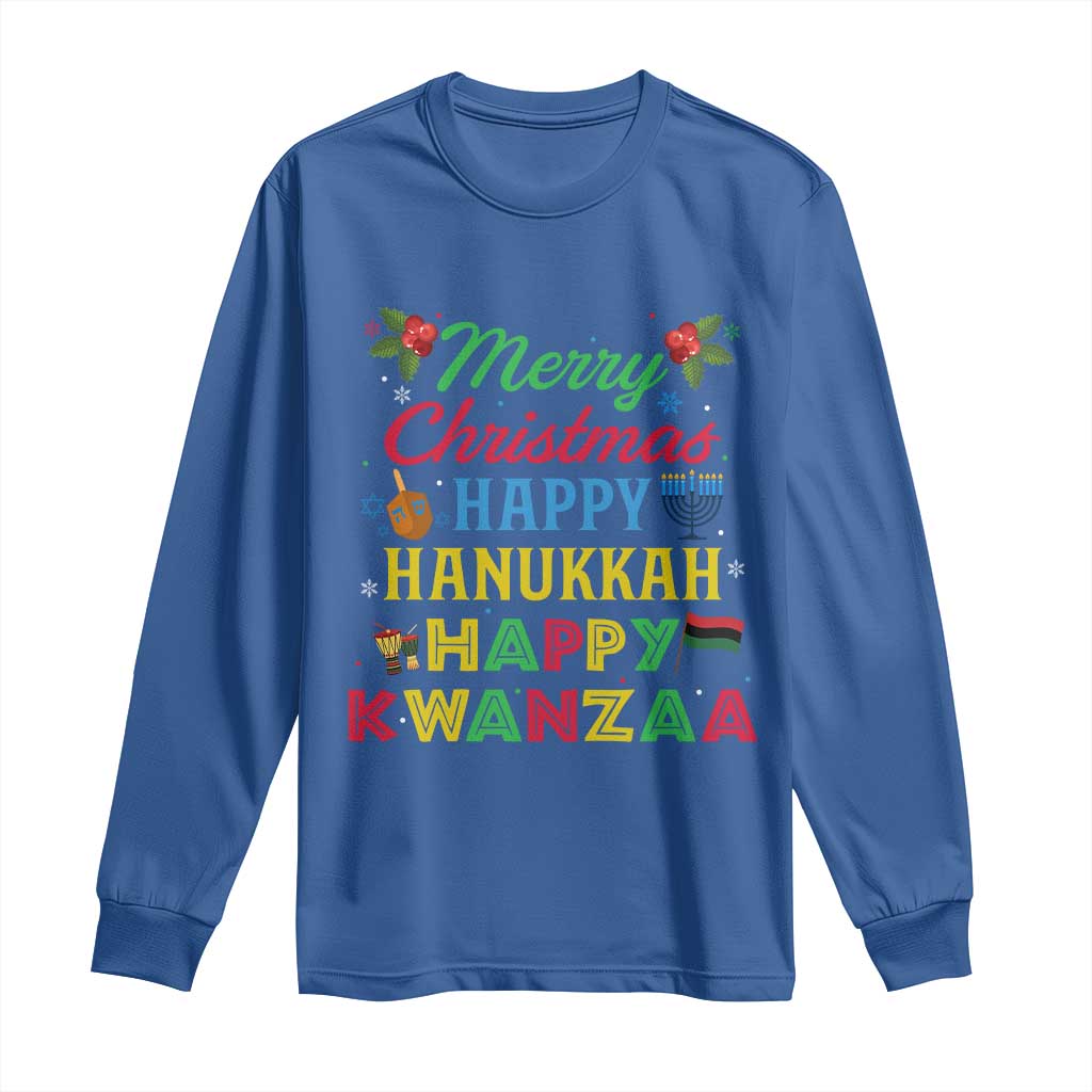Merry Christmas Hanukkah Kwanzaa Long Sleeve Shirt Funny Holiday Gift - Wonder Print Shop