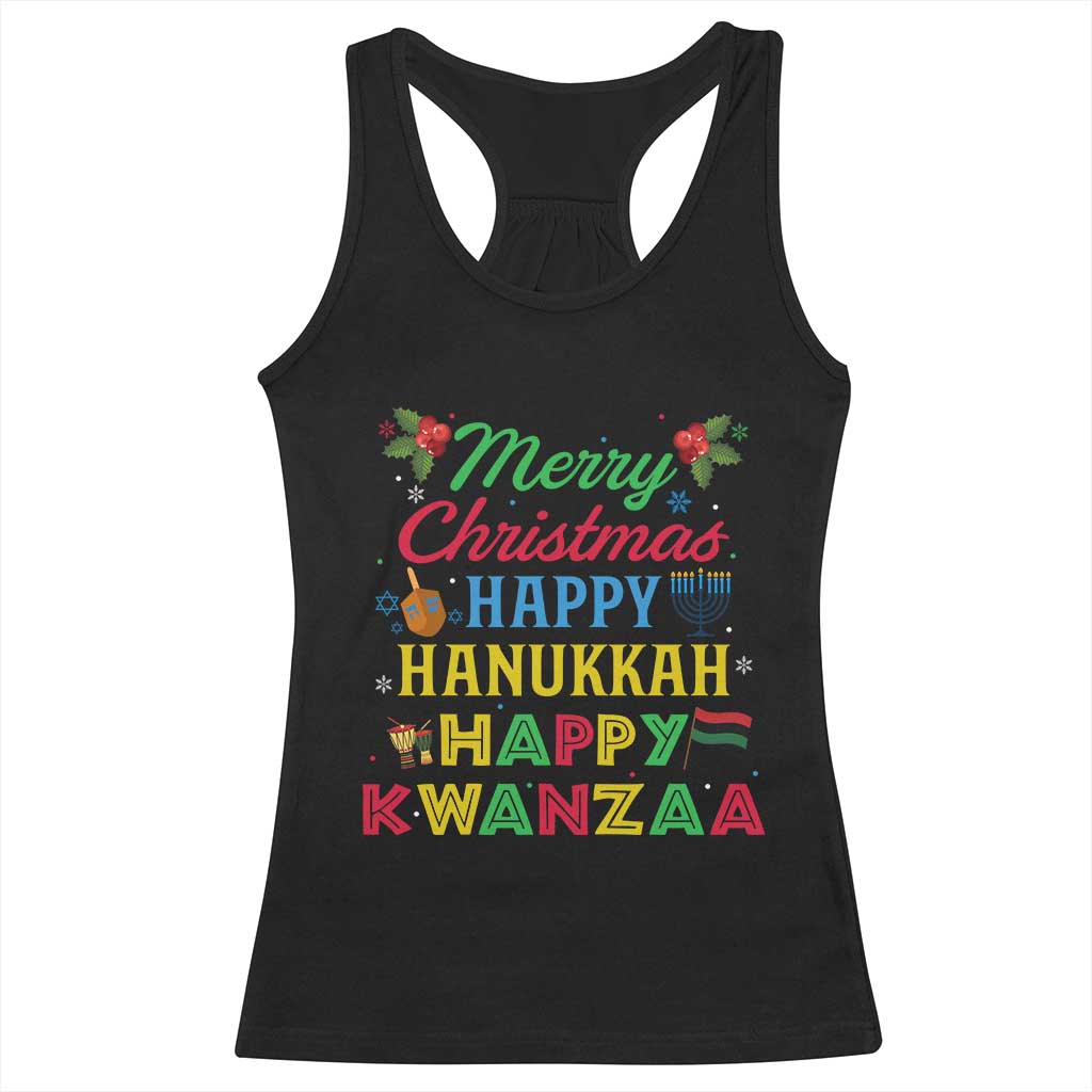 Merry Christmas Hanukkah Kwanzaa Racerback Tank Top Funny Holiday Gift - Wonder Print Shop