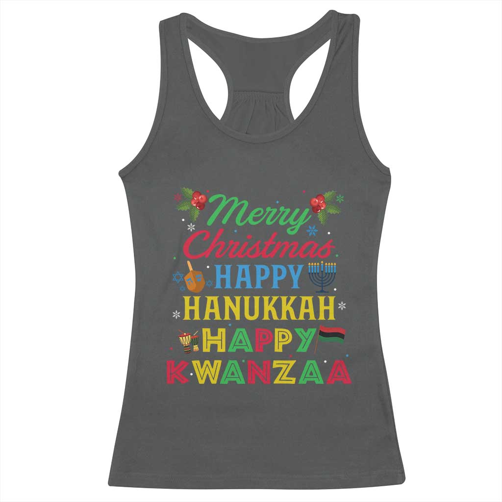 Merry Christmas Hanukkah Kwanzaa Racerback Tank Top Funny Holiday Gift - Wonder Print Shop