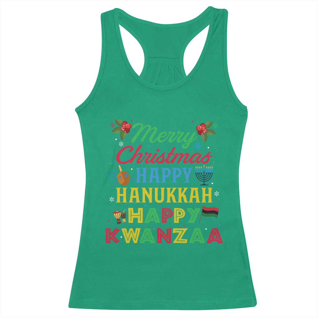 Merry Christmas Hanukkah Kwanzaa Racerback Tank Top Funny Holiday Gift - Wonder Print Shop