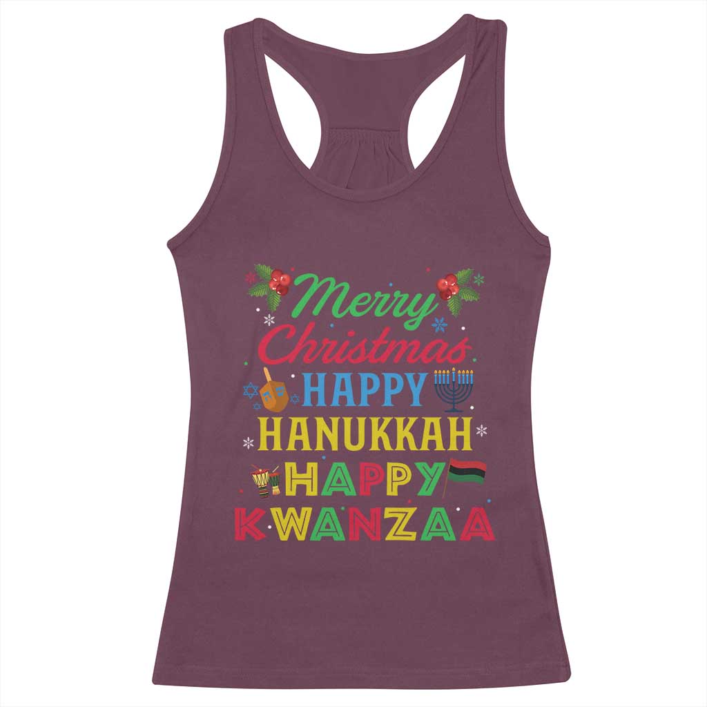 Merry Christmas Hanukkah Kwanzaa Racerback Tank Top Funny Holiday Gift - Wonder Print Shop