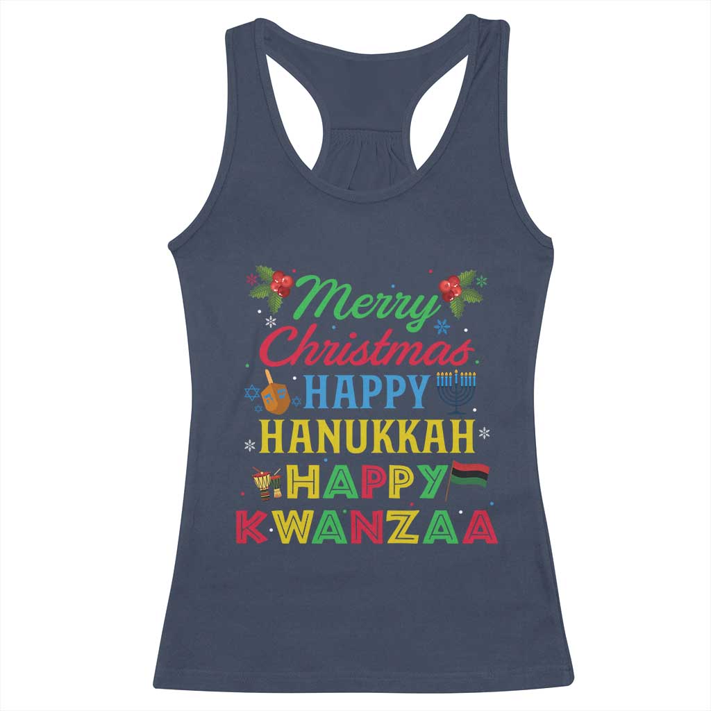 Merry Christmas Hanukkah Kwanzaa Racerback Tank Top Funny Holiday Gift - Wonder Print Shop