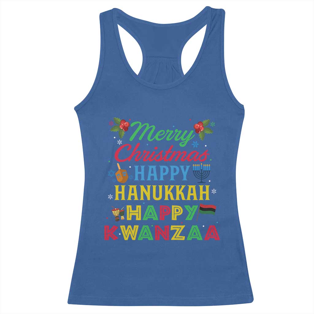 Merry Christmas Hanukkah Kwanzaa Racerback Tank Top Funny Holiday Gift - Wonder Print Shop