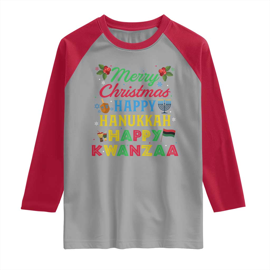 Merry Christmas Hanukkah Kwanzaa Raglan Shirt Funny Holiday Gift - Wonder Print Shop