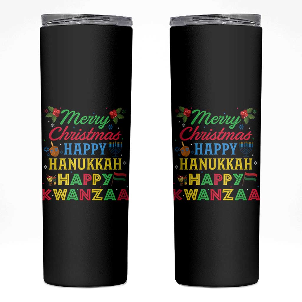 Merry Christmas Hanukkah Kwanzaa Skinny Tumbler Funny Holiday Gift - Wonder Print Shop