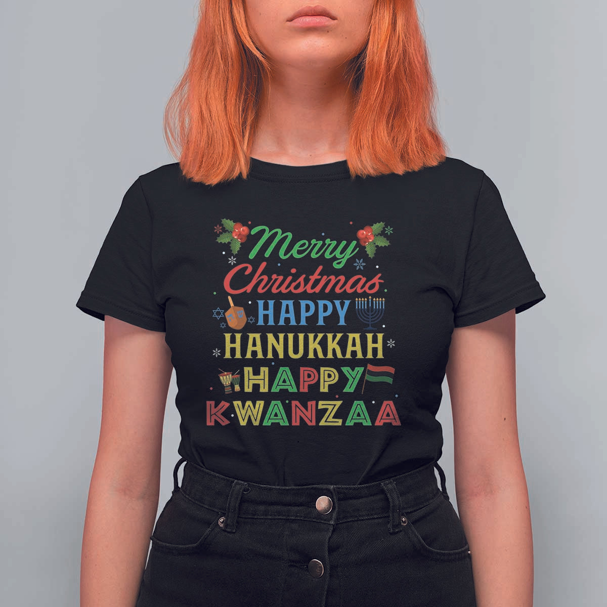 Merry Christmas Hanukkah Kwanzaa T Shirt For Women Funny Holiday Gift - Wonder Print Shop