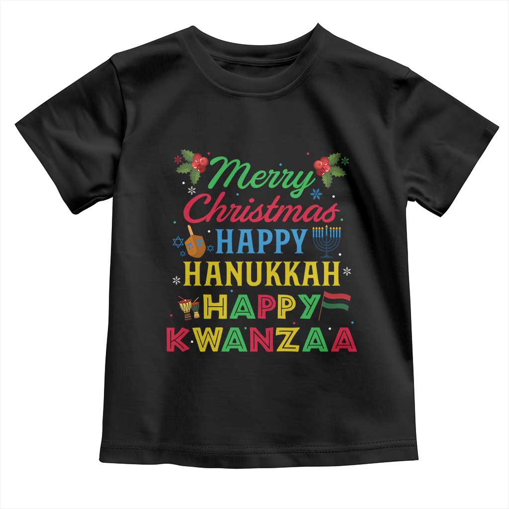 Merry Christmas Hanukkah Kwanzaa Toddler T Shirt Funny Holiday Gift - Wonder Print Shop