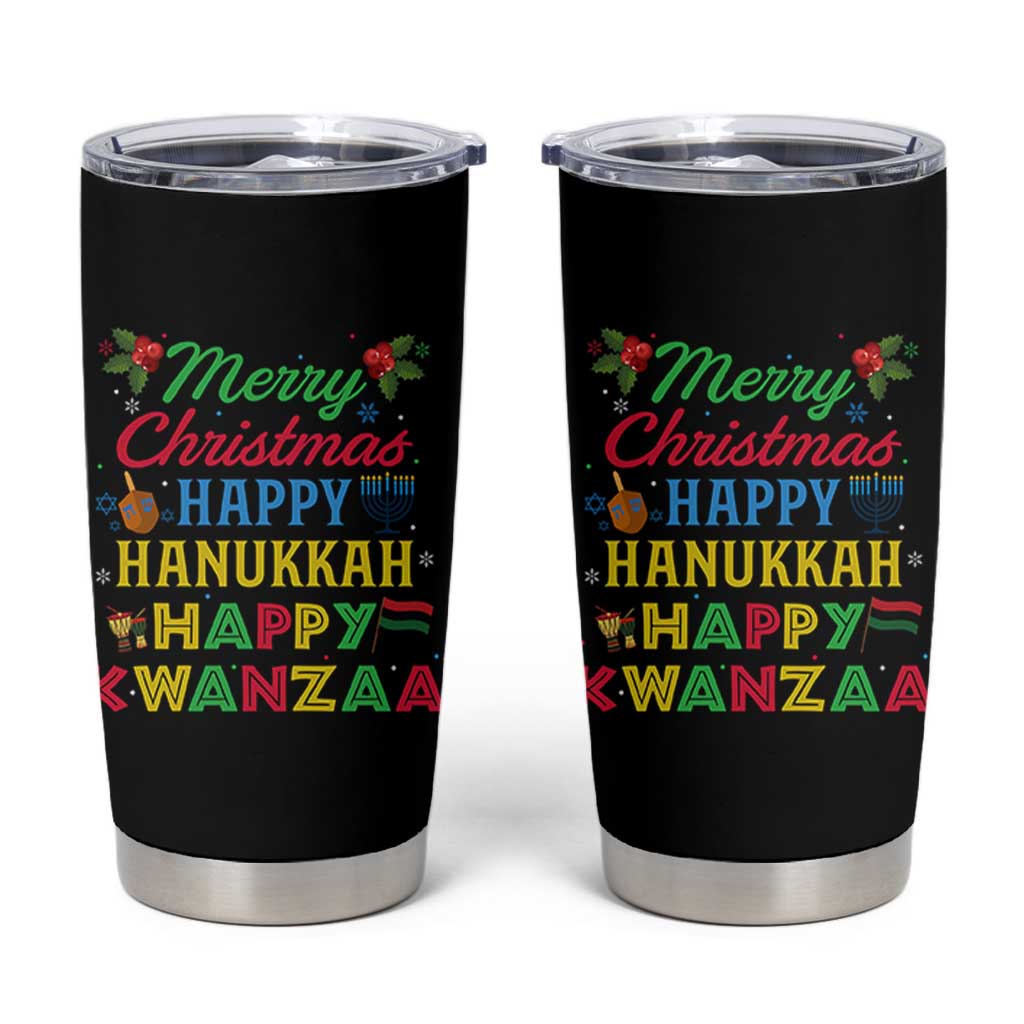 Merry Christmas Hanukkah Kwanzaa Tumbler Cup Funny Holiday Gift - Wonder Print Shop