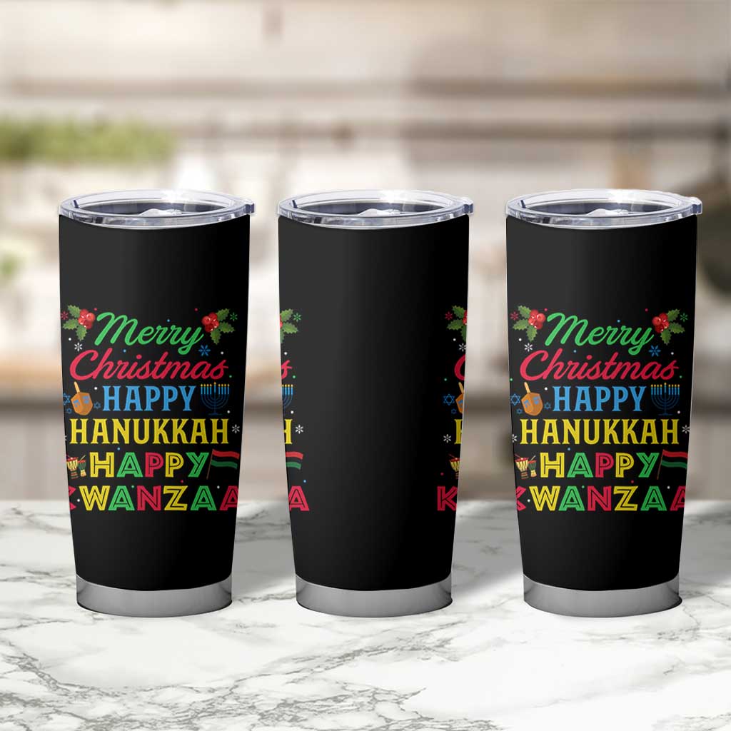 Merry Christmas Hanukkah Kwanzaa Tumbler Cup Funny Holiday Gift - Wonder Print Shop