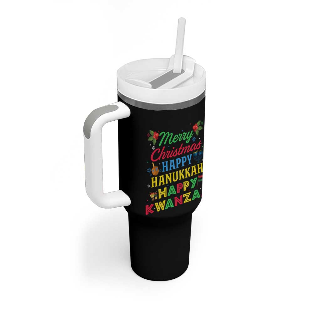 Merry Christmas Hanukkah Kwanzaa Tumbler With Handle Funny Holiday Gift - Wonder Print Shop