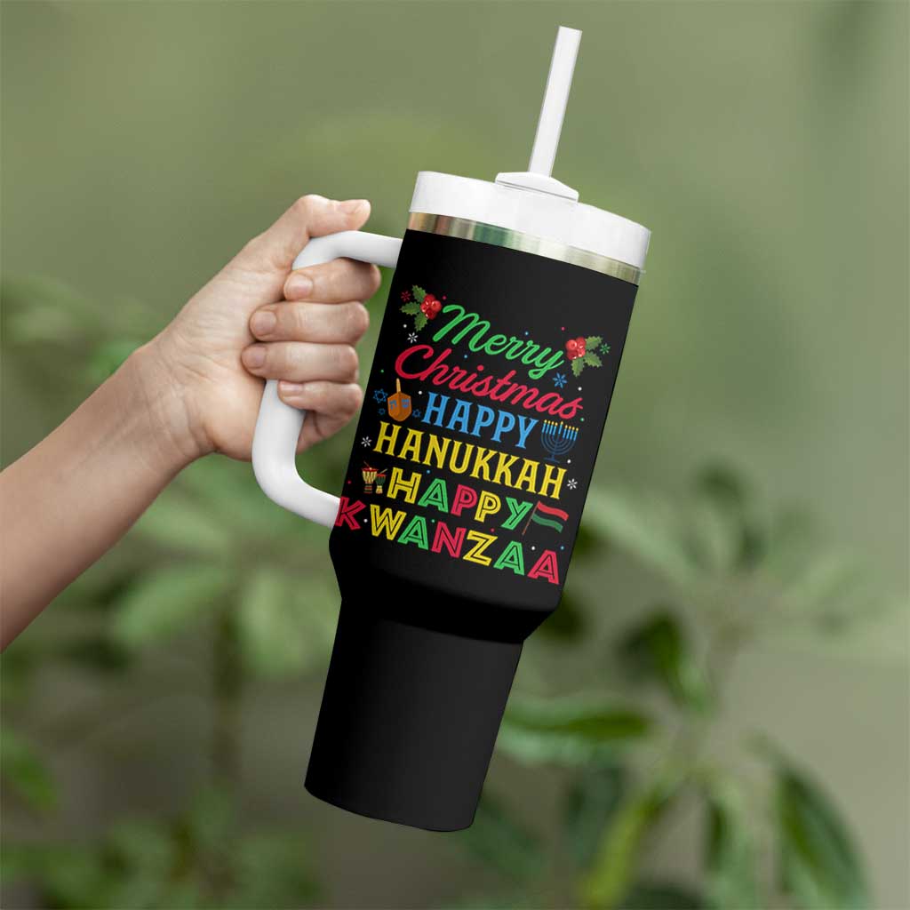 Merry Christmas Hanukkah Kwanzaa Tumbler With Handle Funny Holiday Gift - Wonder Print Shop