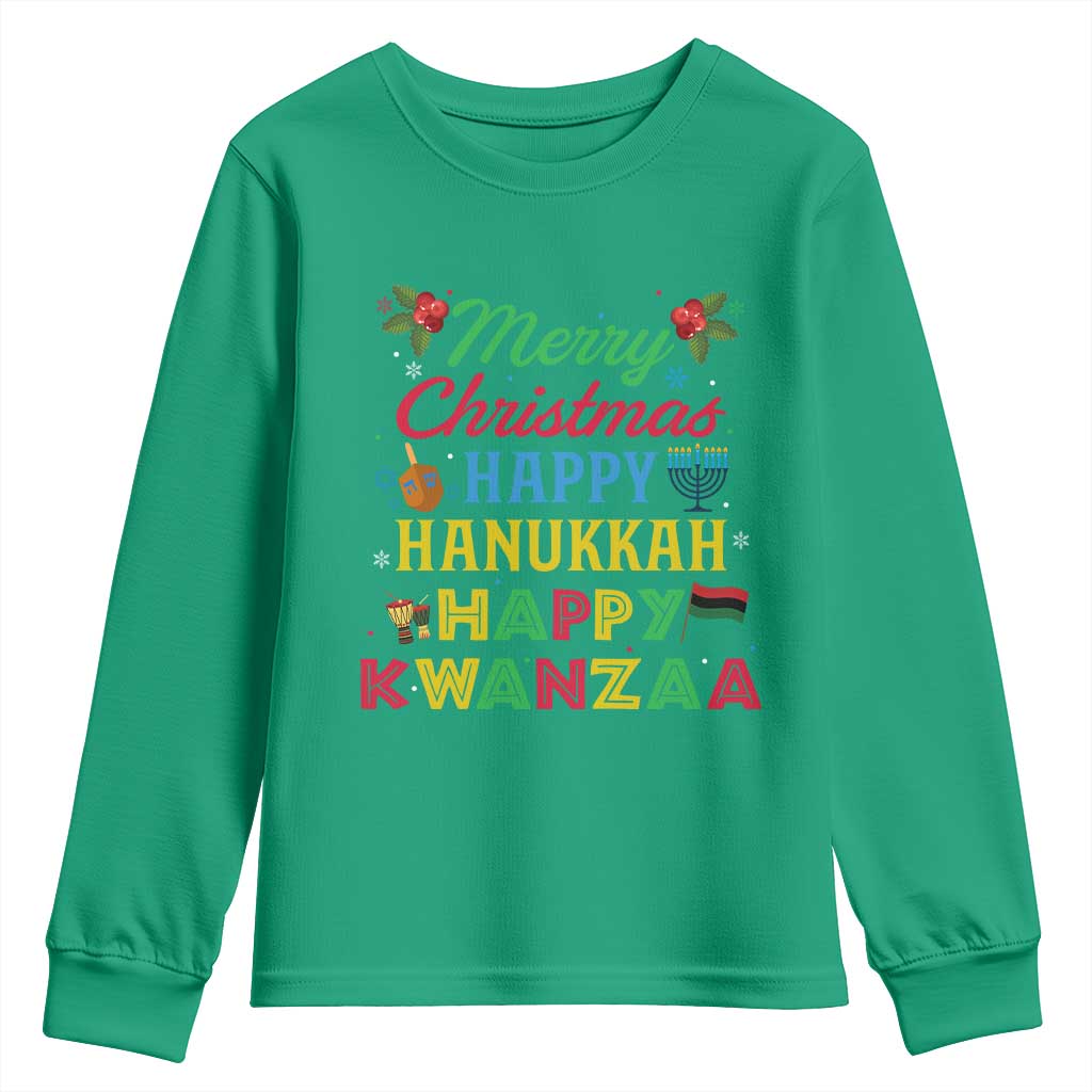 Merry Christmas Hanukkah Kwanzaa Youth Sweatshirt Funny Holiday Gift - Wonder Print Shop