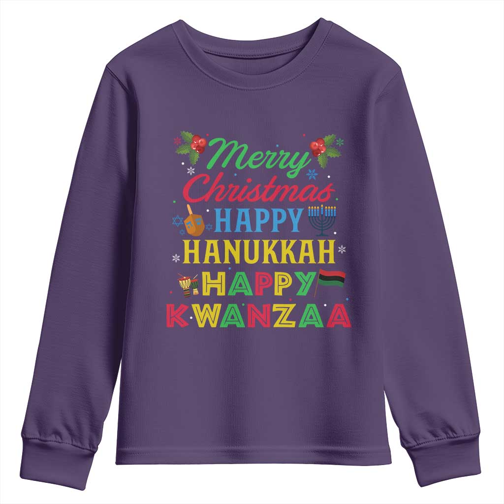 Merry Christmas Hanukkah Kwanzaa Youth Sweatshirt Funny Holiday Gift - Wonder Print Shop